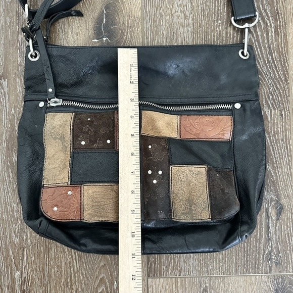 Fossil Shoulder Bag Black Patchwork Leather Boho Y2K 2000 Adjustable Strap Purse - Picture 9 of 12